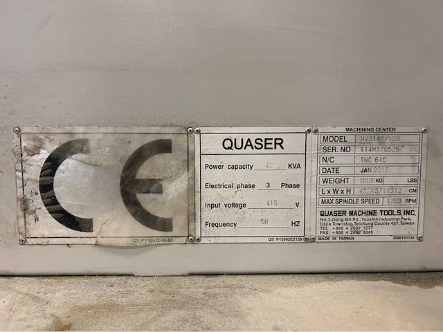 2018 quaser mv214p/12b cnc universeel machinecentrum - afbeelding 8 van  17