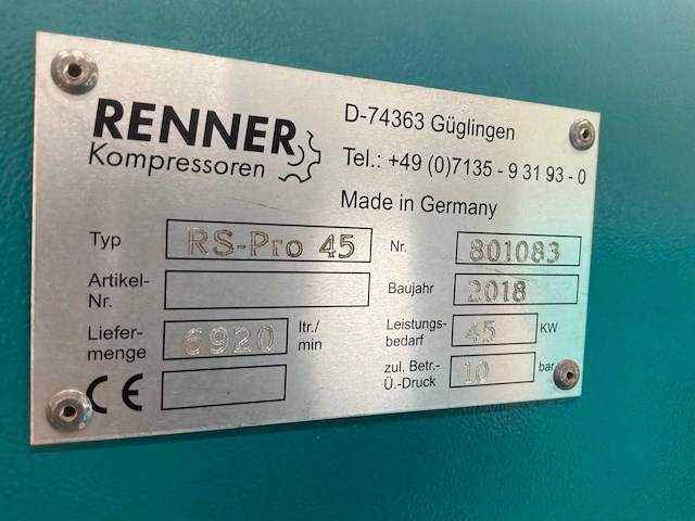 2018 renner rs pro-45 schroefcompressor - afbeelding 6 van  6