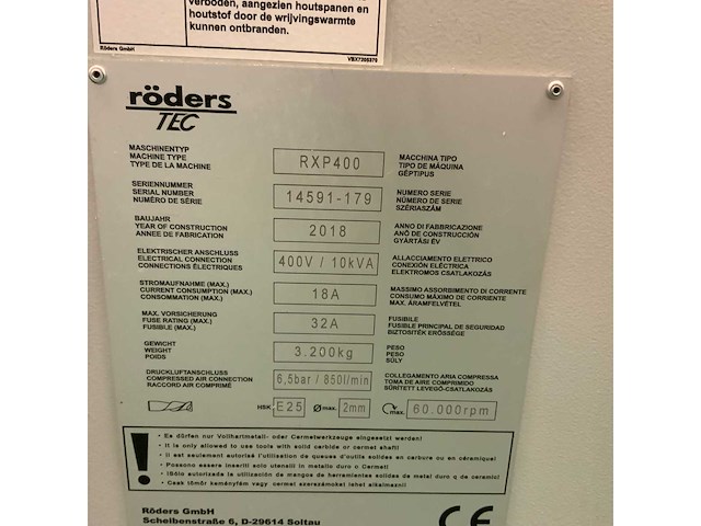 2018 röders rxp 400 cnc bewerkingscentrum - afbeelding 5 van  17