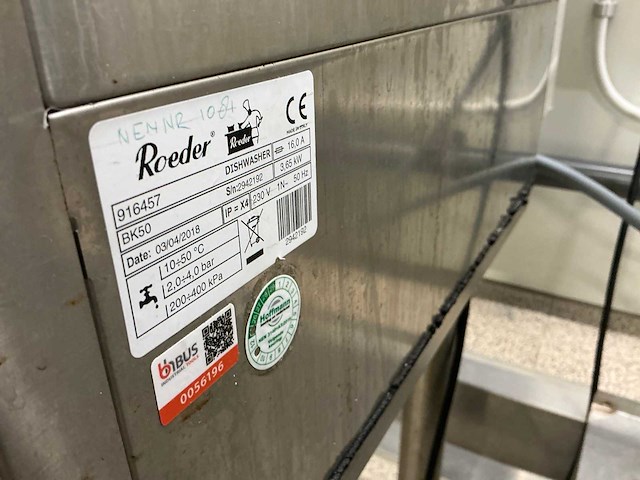 2018 roeder bk50 korvenvaatwasmachine - afbeelding 5 van  5