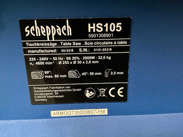 2018 scheppach hs 105 zaagtafel - afbeelding 7 van  7