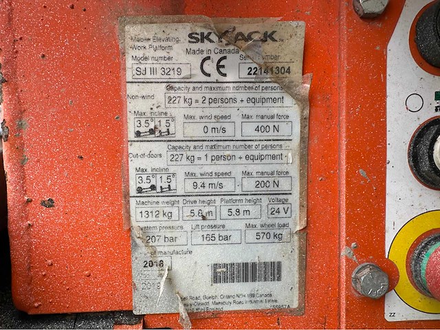 2018 skyjack sd 3 3219 hoogwerker - afbeelding 9 van  11