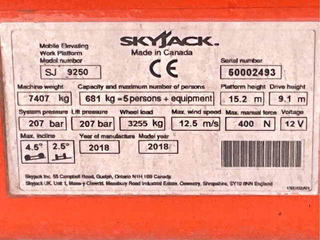 2018 skyjack sj 9250 hoogwerker 4x4 - afbeelding 18 van  20