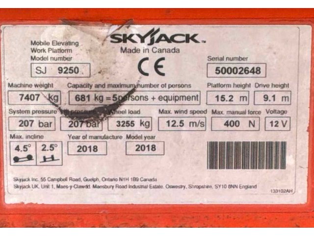 2018 skyjack sj 9250 hoogwerker 4x4 - afbeelding 33 van  39