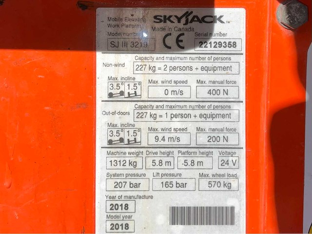 2018 skyjack sj iii 3219 hoogwerker - afbeelding 22 van  29