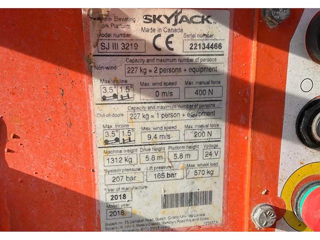 2018 skyjack sj iii 3219 hoogwerker - afbeelding 13 van  20