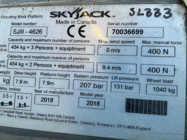 2018 skyjack sjiii4626 hoogwerker - afbeelding 3 van  13