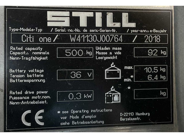 2018 stihl citi-one elektrische palletwagen - afbeelding 9 van  9
