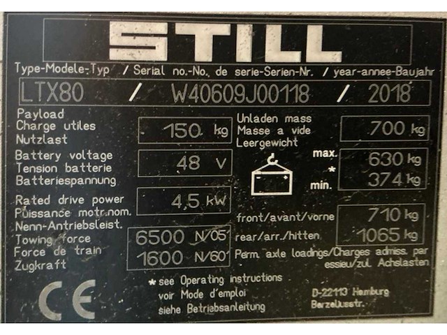 2018 still ltx 80 elektrische trekker - afbeelding 7 van  14