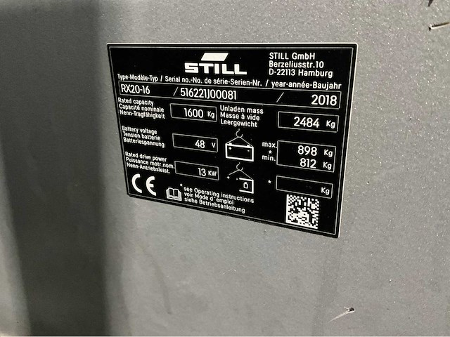 2018 still rx 20-16 1600 kg vorkheftruck - afbeelding 9 van  17