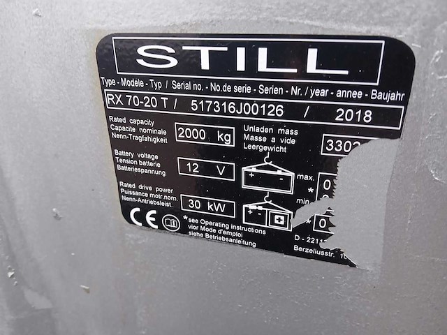 2018 still rx70-20t vorkheftruck - afbeelding 4 van  4