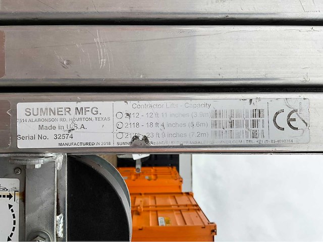 2018 sumner manufacturing 2118 materiaallift / kanaallift - afbeelding 9 van  9