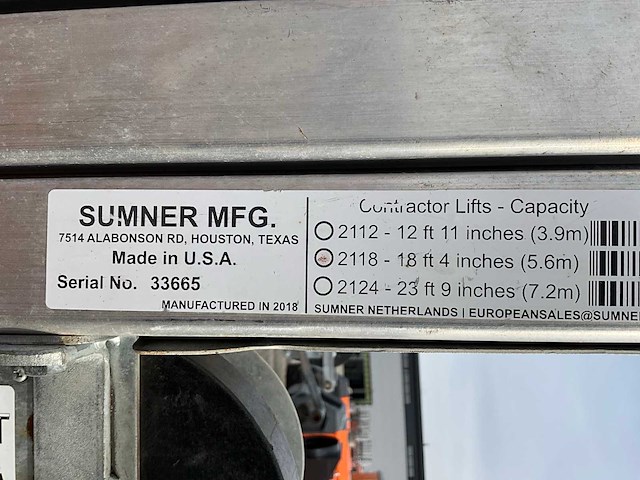 2018 sumner manufacturing 2118 materiaallift / kanaallift - afbeelding 6 van  14