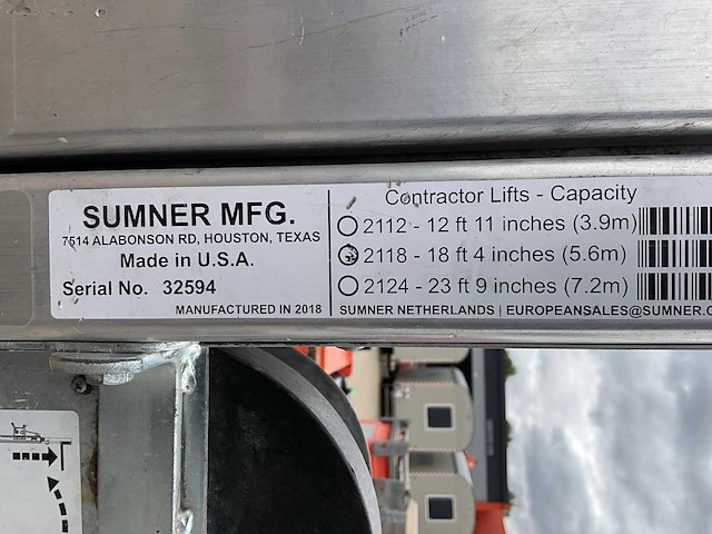 2018 sumner manufacturing 2118 materiaallift / kanaallift - afbeelding 6 van  14