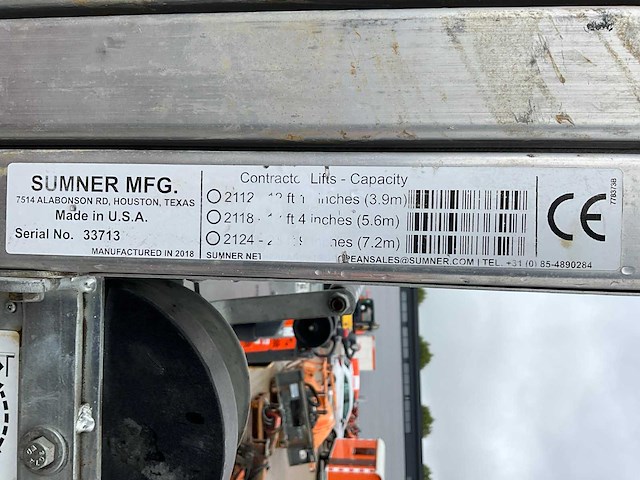 2018 sumner manufacturing 2124 materiaallift / kanaallift - afbeelding 2 van  10