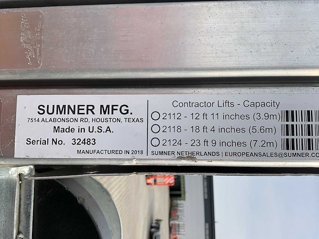2018 sumner manufacturing 2124 materiaallift / kanaallift - afbeelding 8 van  16