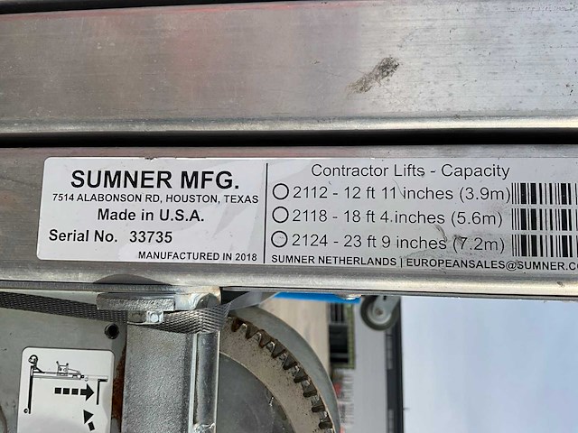 2018 sumner manufacturing 2124 materiaallift / kanaallift - afbeelding 3 van  14