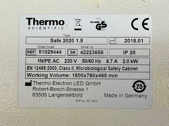 2018 thermo scientific safe 2020 1.8 microbiologische veiligheidskast en12469 - afbeelding 8 van  8