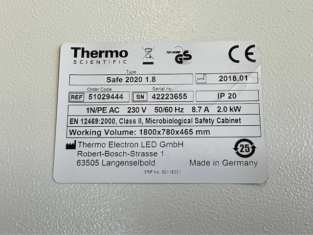 2018 thermo scientific safe 2020 1.8 microbiologische veiligheidskast en12469 - afbeelding 8 van  8