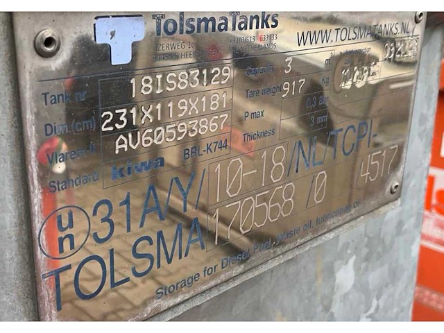 2018 tolsma ibc container brandstof opslagtank - afbeelding 3 van  11