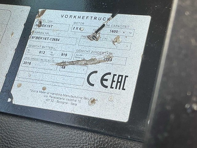 2018 toyota 8fbek16t vorkheftruck - afbeelding 3 van  14