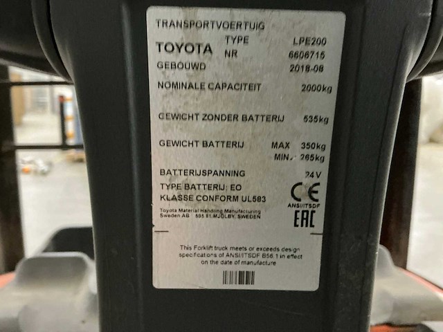 2018 toyota lpe200 elektrische palletwagen met platform - afbeelding 6 van  14