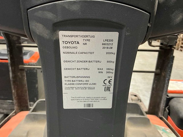 2018 toyota lpe200 meerijpallettruck - afbeelding 7 van  7