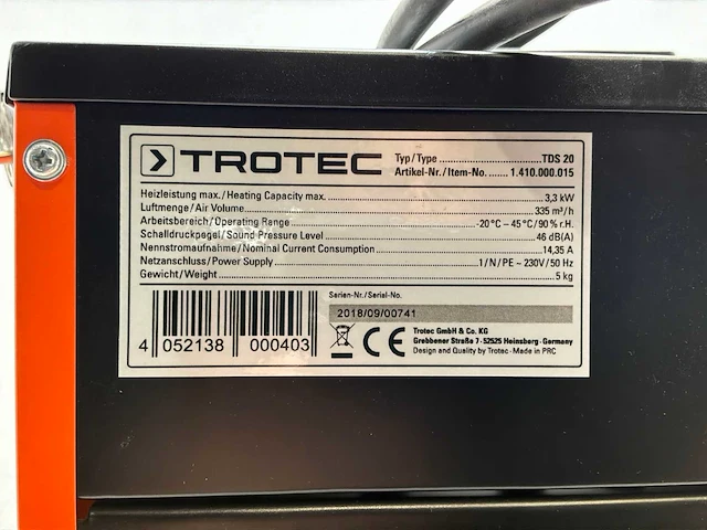 2018 trotec tds 20 elektroheater - 3kw - afbeelding 5 van  6
