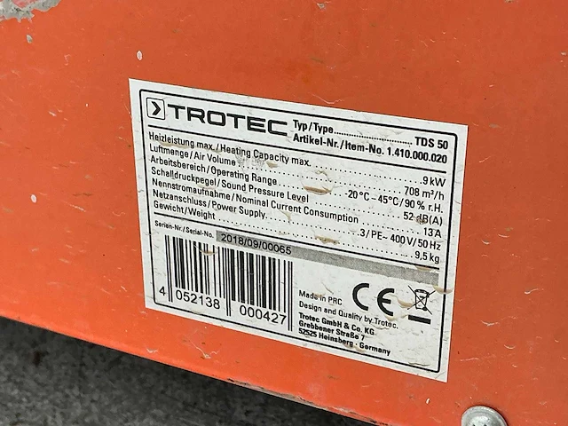 2018 trotec tds 50 elektroheater 9kw 400v - afbeelding 7 van  8