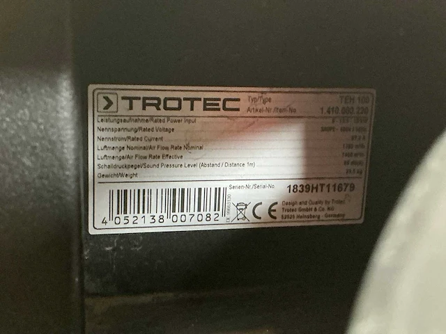 2018 trotec teh 100 elektroheater 18kw 400v - afbeelding 4 van  5