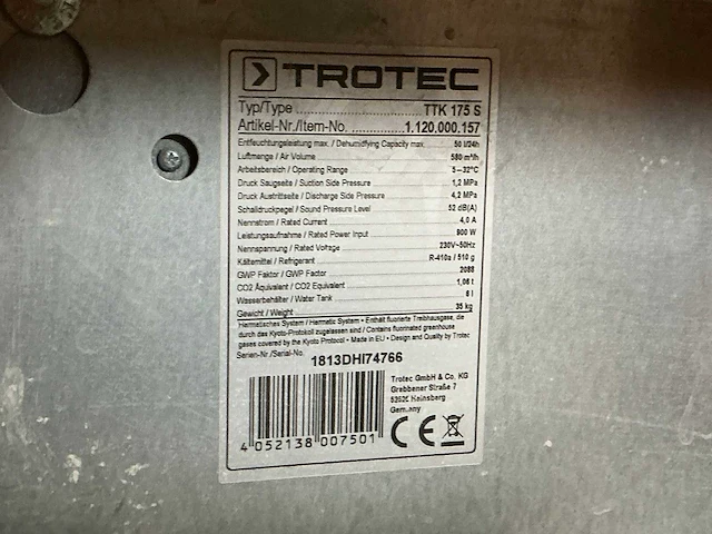 2018 trotec ttk 0175 s bouwdroger 50l - afbeelding 1 van  7