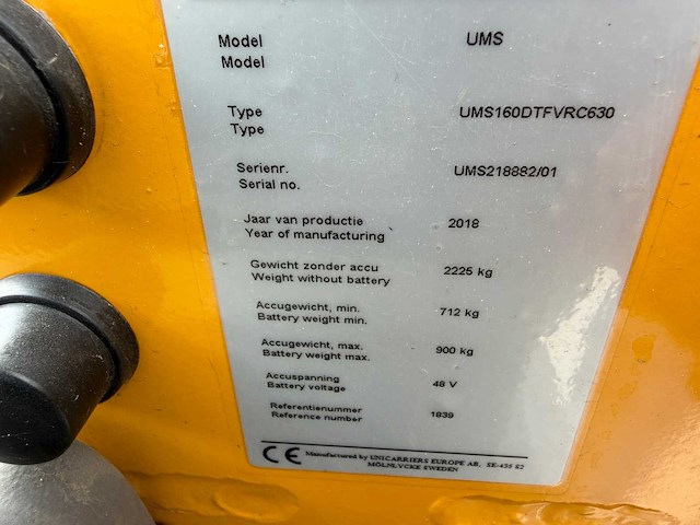 2018 unicarriers ums160dtfvrc630 reach truck - afbeelding 61 van  65