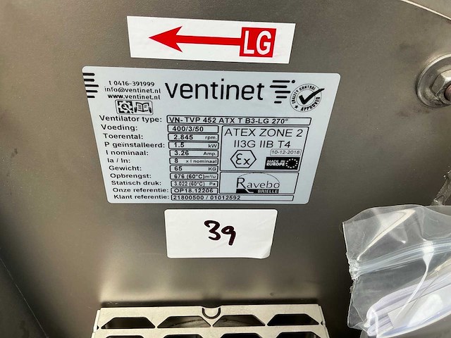2018 ventinet vn-tvp 452 atx t b3-lg 270 rvs industriële ventilator - afbeelding 3 van  6