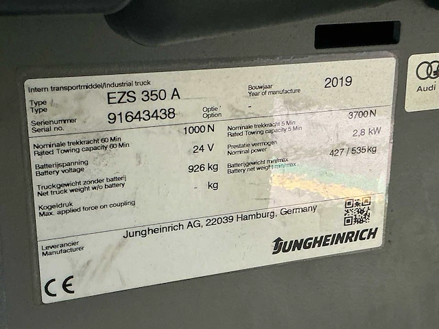 2019 - jungheinrich - ezs-350-a-ftf - sleepwagens - afbeelding 1 van  5