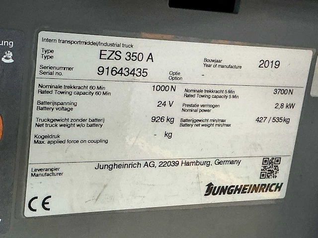 2019 - jungheinrich - ezs-350-a-ftf - takelwagen - afbeelding 6 van  7