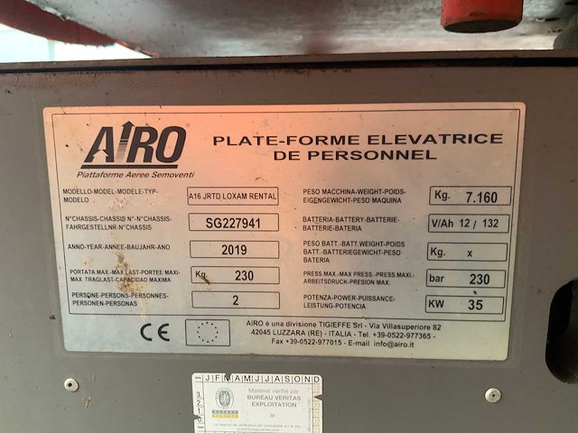 2019 airo a16jrtd ruwterrein hoogwerker 4x4 - afbeelding 16 van  20