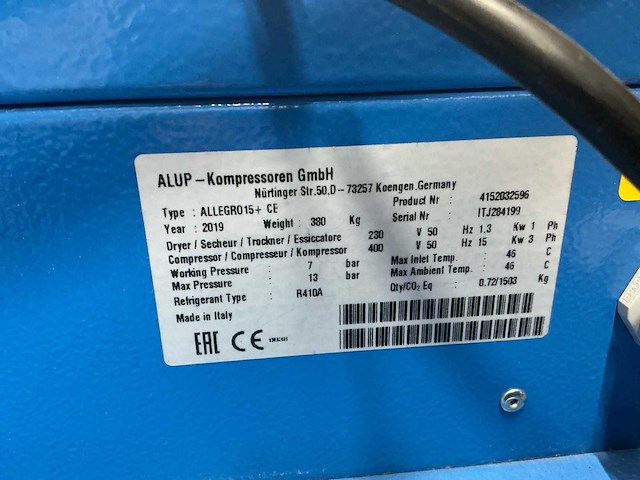 2019 alup allegro 15+ ce luchtcompressor - afbeelding 15 van  19
