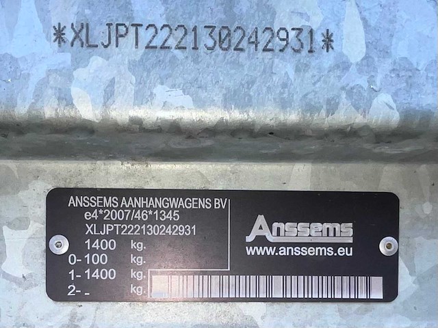 2019 anssems pts1 b1 1400 schaft aanhangwagen - afbeelding 6 van  14
