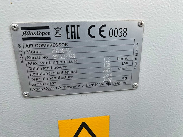 2019 atlas copco zs 160 vsd schroefcompressor - afbeelding 6 van  14
