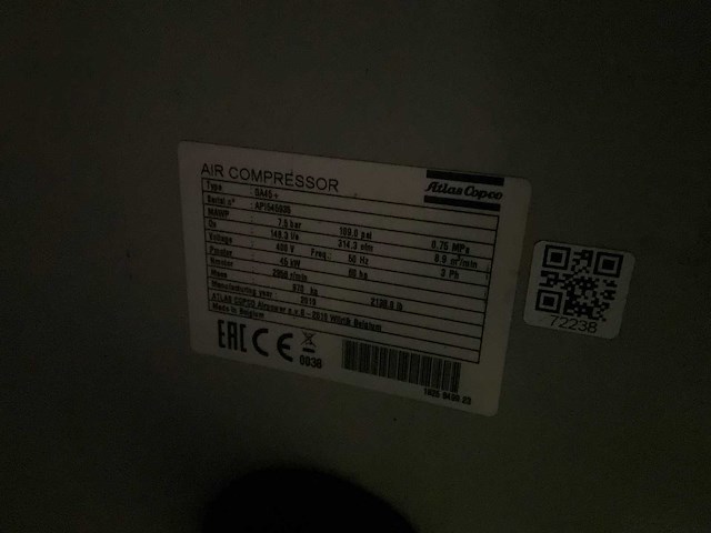 2019 atlascopco ga110vsd+ff, ga45 inhoud compressorruimte - afbeelding 22 van  24