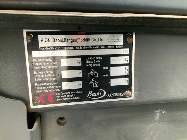 2019 baoli/kion kbg30 vorkheftruck - afbeelding 24 van  30