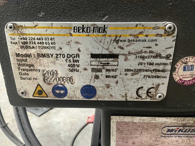 2019 beka-mak bmsy270dga bandzaagmachine - afbeelding 8 van  9