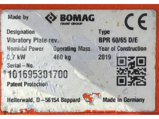 2019 bomag bpr 60/65 d/e trilplaat - afbeelding 3 van  11