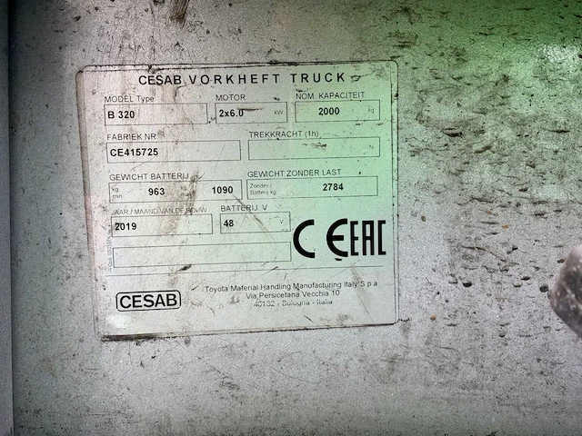 2019 cesab b320 vorkheftruck - afbeelding 14 van  24