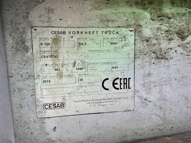 2019 cesab b320 vorkheftruck - afbeelding 14 van  24