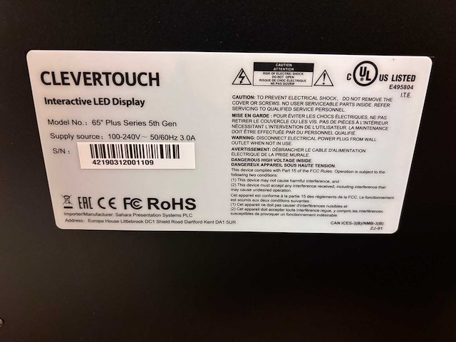 2019 clevertouch plus 5th gen interactive touchscreen 65” - afbeelding 2 van  2