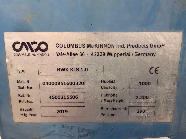 2019 columbus mckinnon hwk kls 1.0 mobiele hefkraan - afbeelding 7 van  15