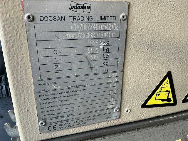 2019 doosan 7/20 luchtcompressor - afbeelding 4 van  12