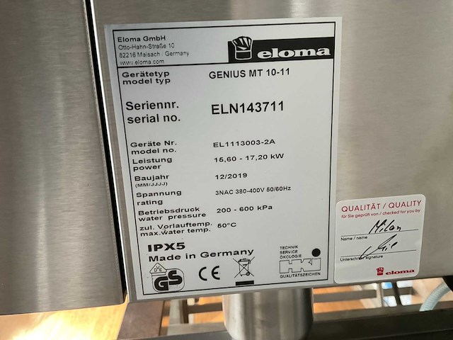 2019 eloma gmbh genius mt 10-11 professionele combi-stoomoven - afbeelding 8 van  8