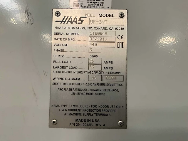 2019 haas vf 3yt verticale cnc bewerkingscentrum - afbeelding 14 van  22